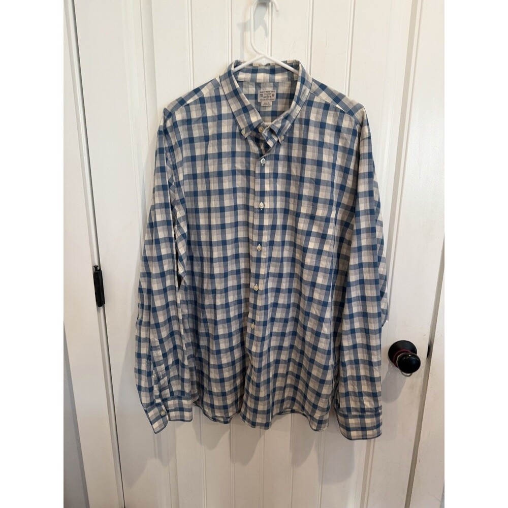 J Crew Mens XL Plaid Shirt Quality Woven Tailored Blue Gray Cotton Mauritius
